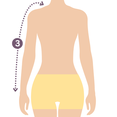 Rückansicht einer weiblichen Figur mit Markierung zur Messung der Armlänge
