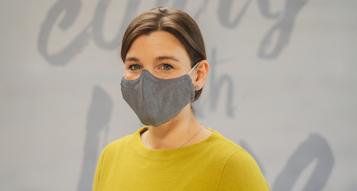 woman has face mask on